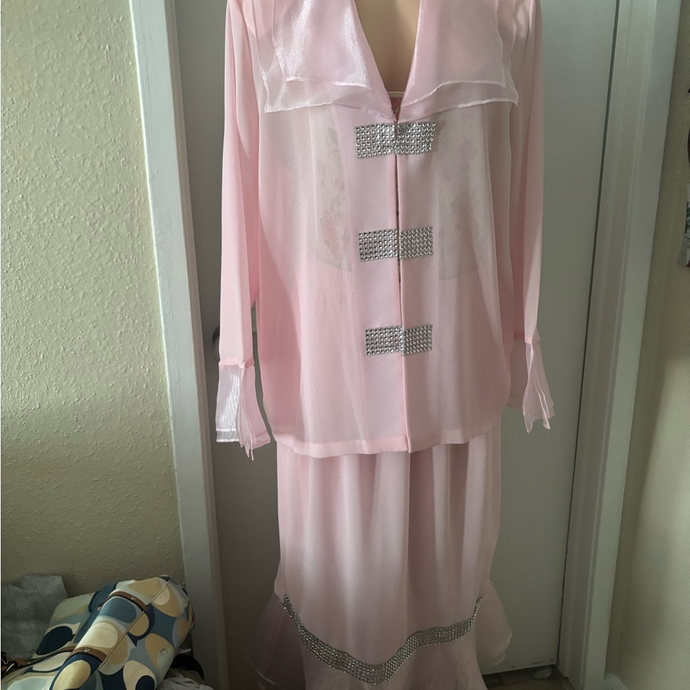 Hosanna Elegant Pink Sheer Two-Piece Set with Silver Accents